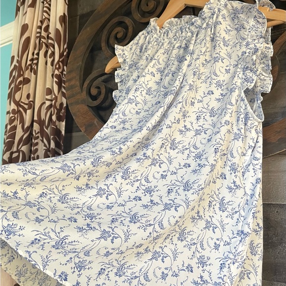 Floral Blouse L Ruffle Peasant Swing Top Cottagecore Sleeveless Tunic - Picture 12 of 16